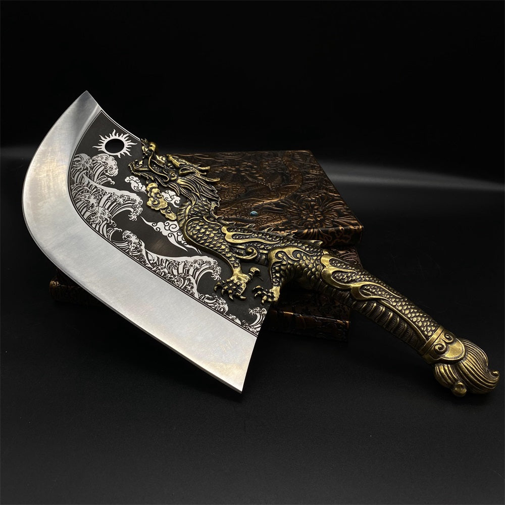 High-End Hand-Forged Brass Dragon Handle Kitchen Knife