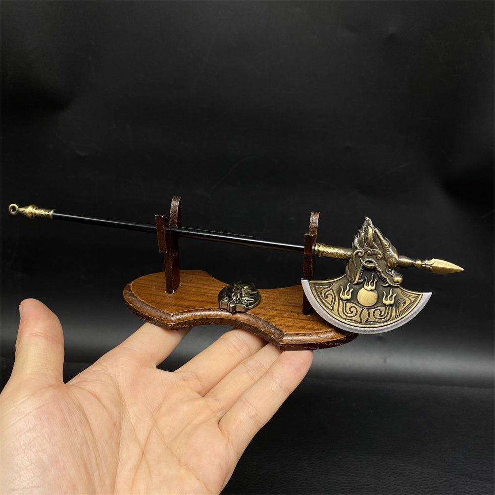 Ancient Long Handle Axe Metal Miniature