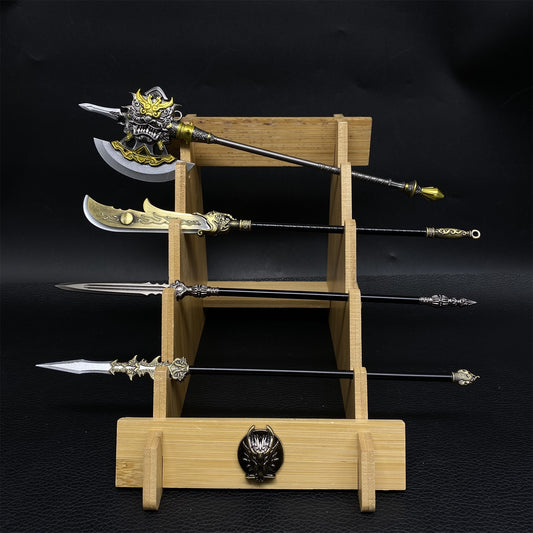 Chinese Ancient Long Handle Axe Spear Metal Miniature 4 in 1 Pack
