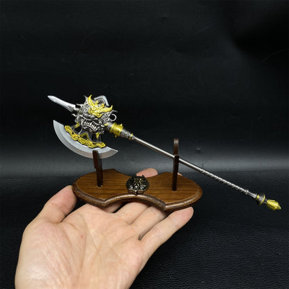 Chinese Ancient Long Handle Axe Spear Metal Miniature 4 in 1 Pack