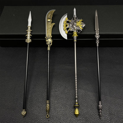 Chinese Ancient Long Handle Axe Spear Metal Miniature 4 in 1 Pack