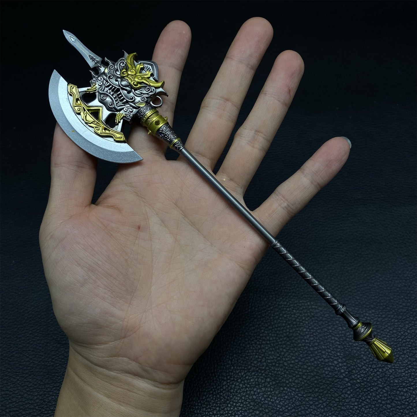 Chinese Ancient Long Handle Axe Spear Metal Miniature 4 in 1 Pack