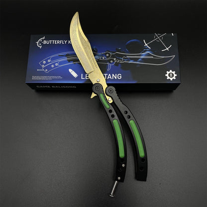 CS2 Butterfly Knife Lore Balisong Replica - Unsharpened Collectible Replica with Display Stand
