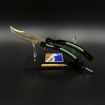 CS2 Butterfly Knife Lore Balisong Replica - Unsharpened Collectible Replica with Display Stand