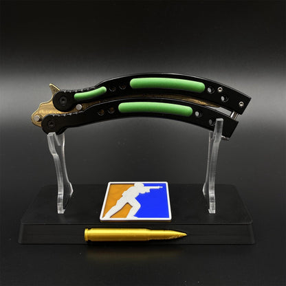 CS2 Butterfly Knife Lore Balisong Replica - Unsharpened Collectible Replica with Display Stand