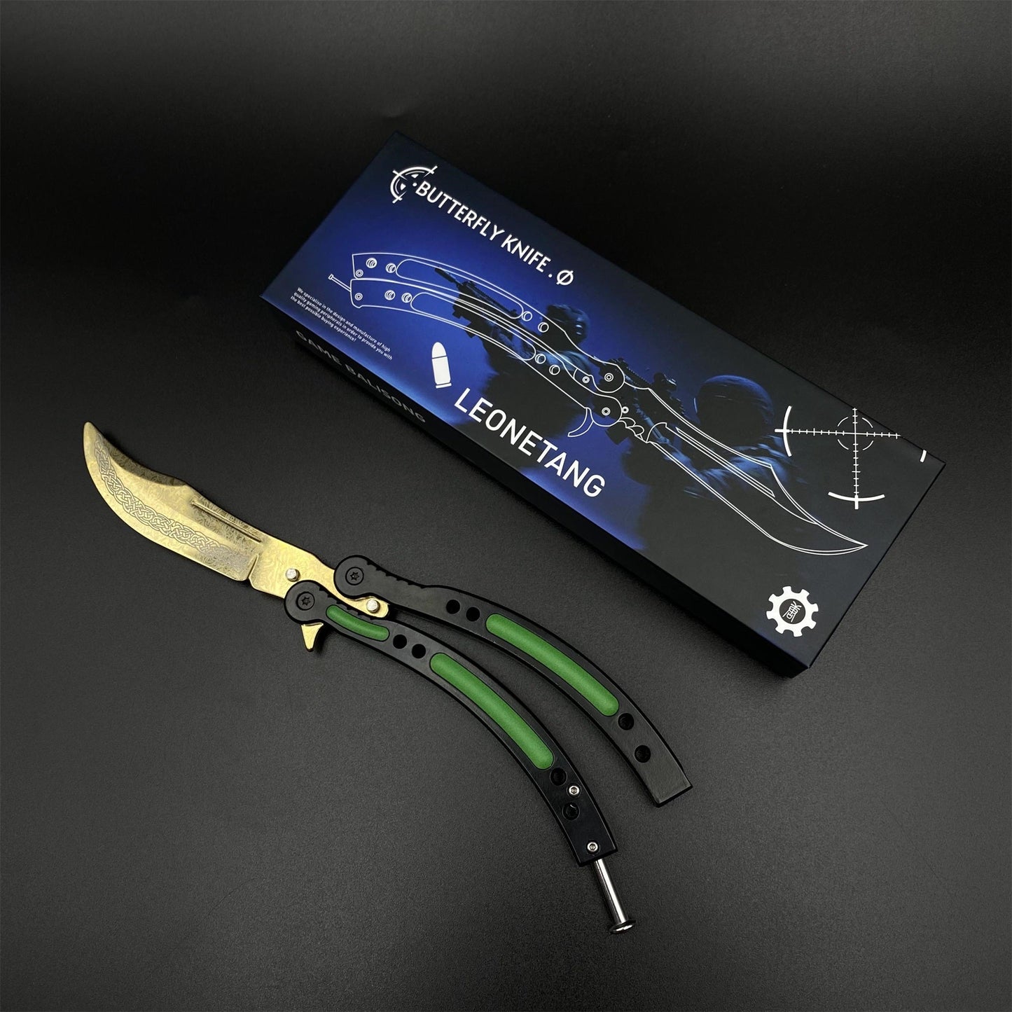 CS2 Butterfly Knife Lore Balisong Replica - Unsharpened Collectible Replica with Display Stand