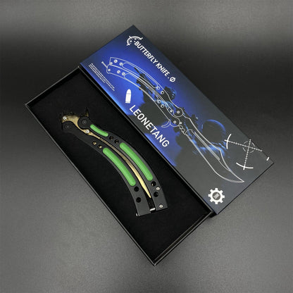 CS2 Butterfly Knife Lore Balisong Replica - Unsharpened Collectible Replica with Display Stand