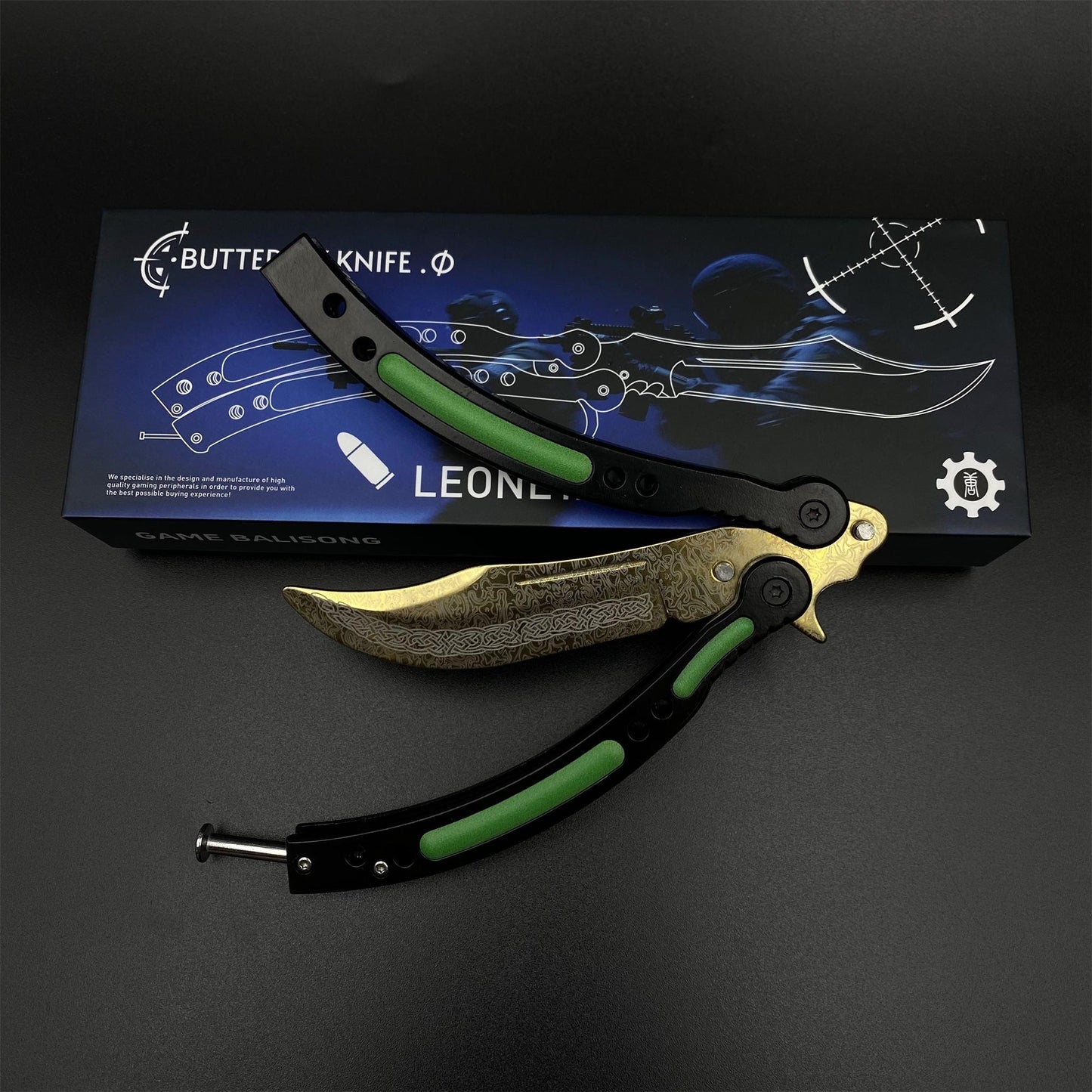 CS2 Butterfly Knife Lore Balisong Replica - Unsharpened Collectible Replica with Display Stand