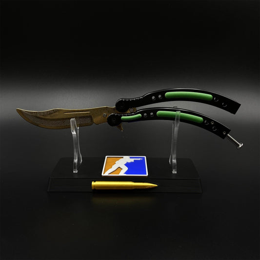CS2 Butterfly Knife Lore Balisong Replica - Unsharpened Collectible Replica with Display Stand