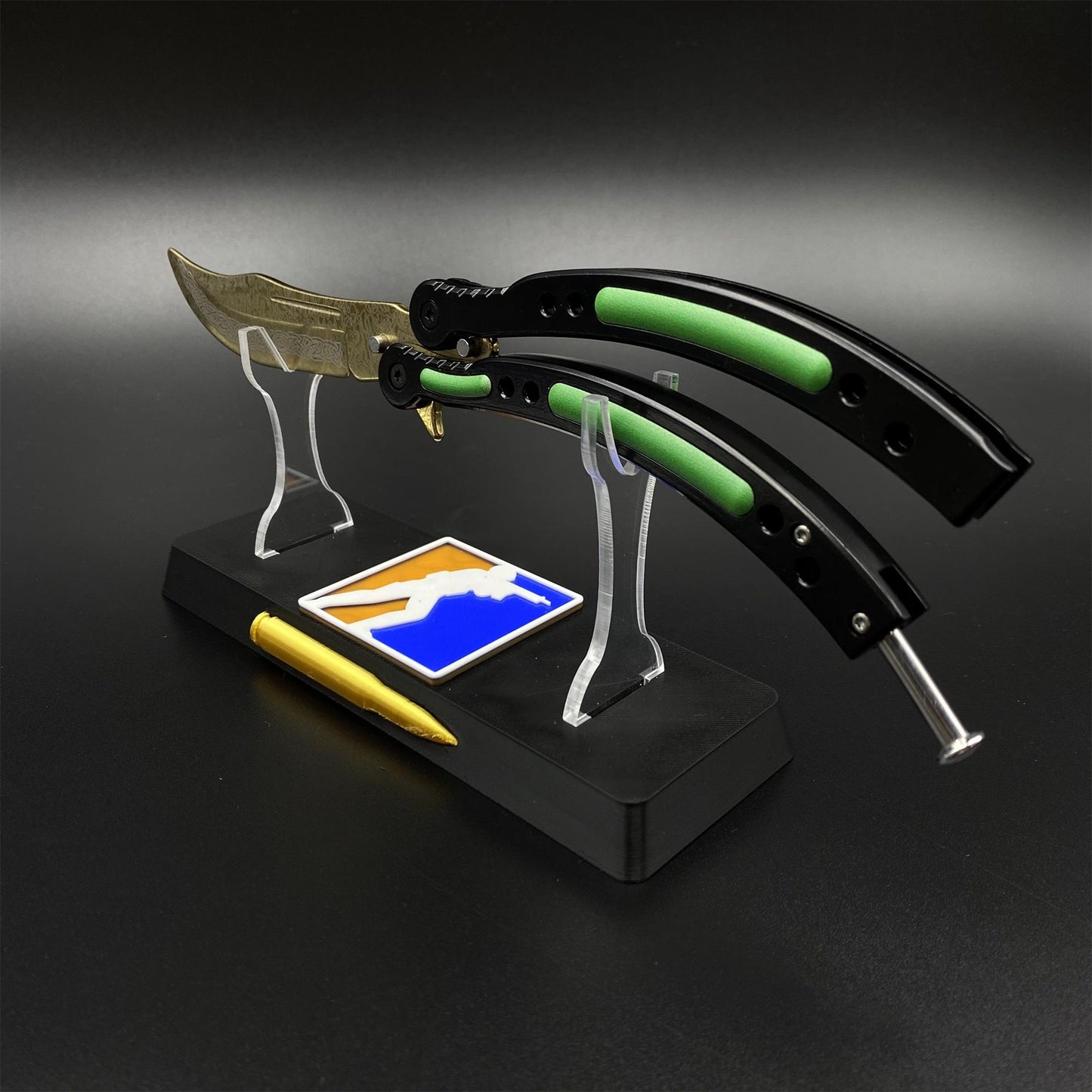 CS2 Butterfly Knife Lore Balisong Replica - Unsharpened Collectible Replica with Display Stand