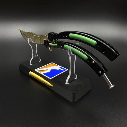 CS2 Butterfly Knife Lore Balisong Replica - Unsharpened Collectible Replica with Display Stand