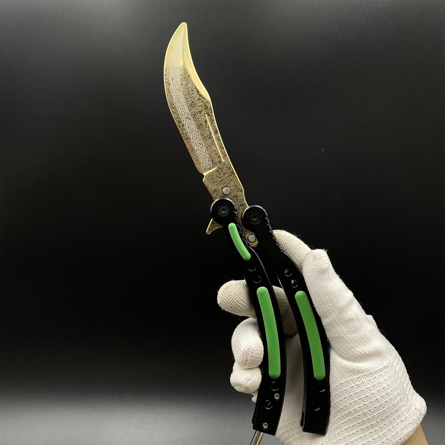 CS2 Butterfly Knife Lore Balisong Replica - Unsharpened Collectible Replica with Display Stand