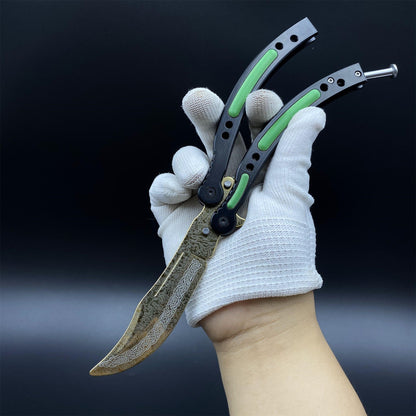 CS2 Butterfly Knife Lore Balisong Replica - Unsharpened Collectible Replica with Display Stand
