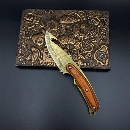 Gold Damascus 420 Steel Karambit Knife CS Lore Skin Gut Knife For Collection