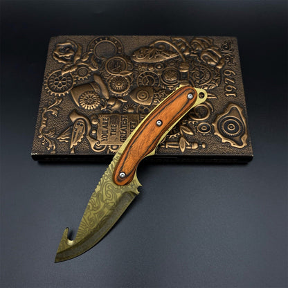 Gold Damascus 420 Steel Karambit Knife CS Lore Skin Gut Knife For Collection