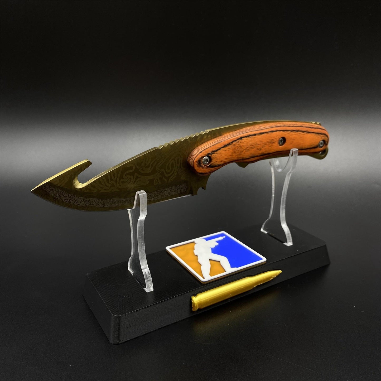 Gold Damascus 420 Steel Karambit Knife CS Lore Skin Gut Knife For Collection