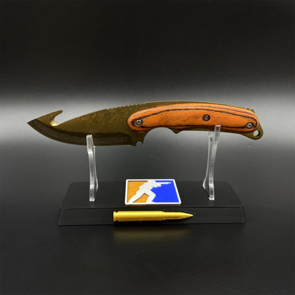 Gold Damascus 420 Steel Karambit Knife CS Lore Skin Gut Knife For Collection