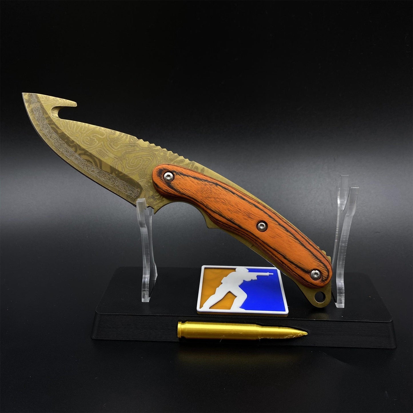 Gold Damascus 420 Steel Karambit Knife CS Lore Skin Gut Knife For Collection