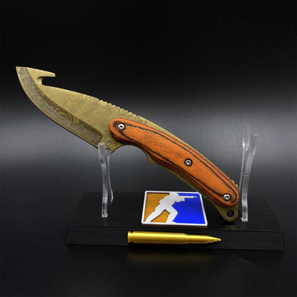 Gold Damascus 420 Steel Karambit Knife CS Lore Skin Gut Knife For Collection