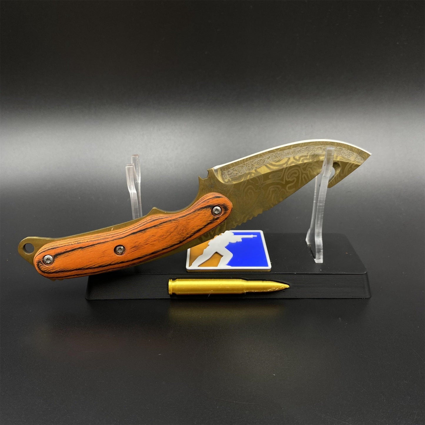 Gold Damascus 420 Steel Karambit Knife CS Lore Skin Gut Knife For Collection