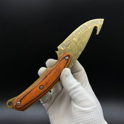 Gold Damascus 420 Steel Karambit Knife CS Lore Skin Gut Knife For Collection