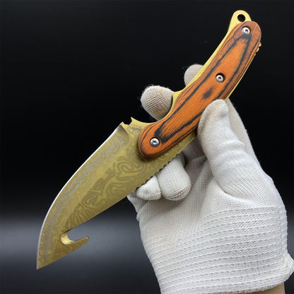 Gold Damascus 420 Steel Karambit Knife CS Lore Skin Gut Knife For Collection