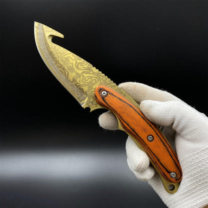 Gold Damascus 420 Steel Karambit Knife CS Lore Skin Gut Knife For Collection