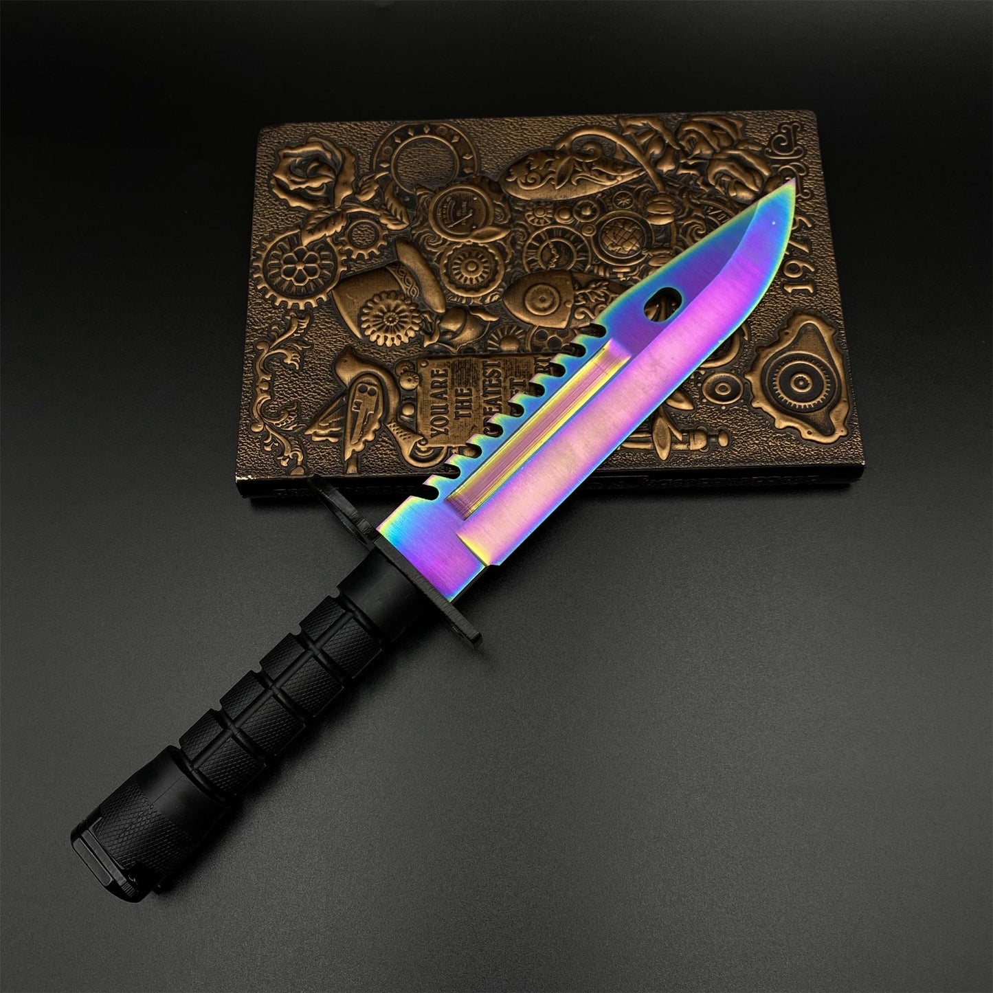 420 Steel Dull Blade Replica Life-Size CS2 Rainbow Titanium Fade M9 Bayonet For Collection