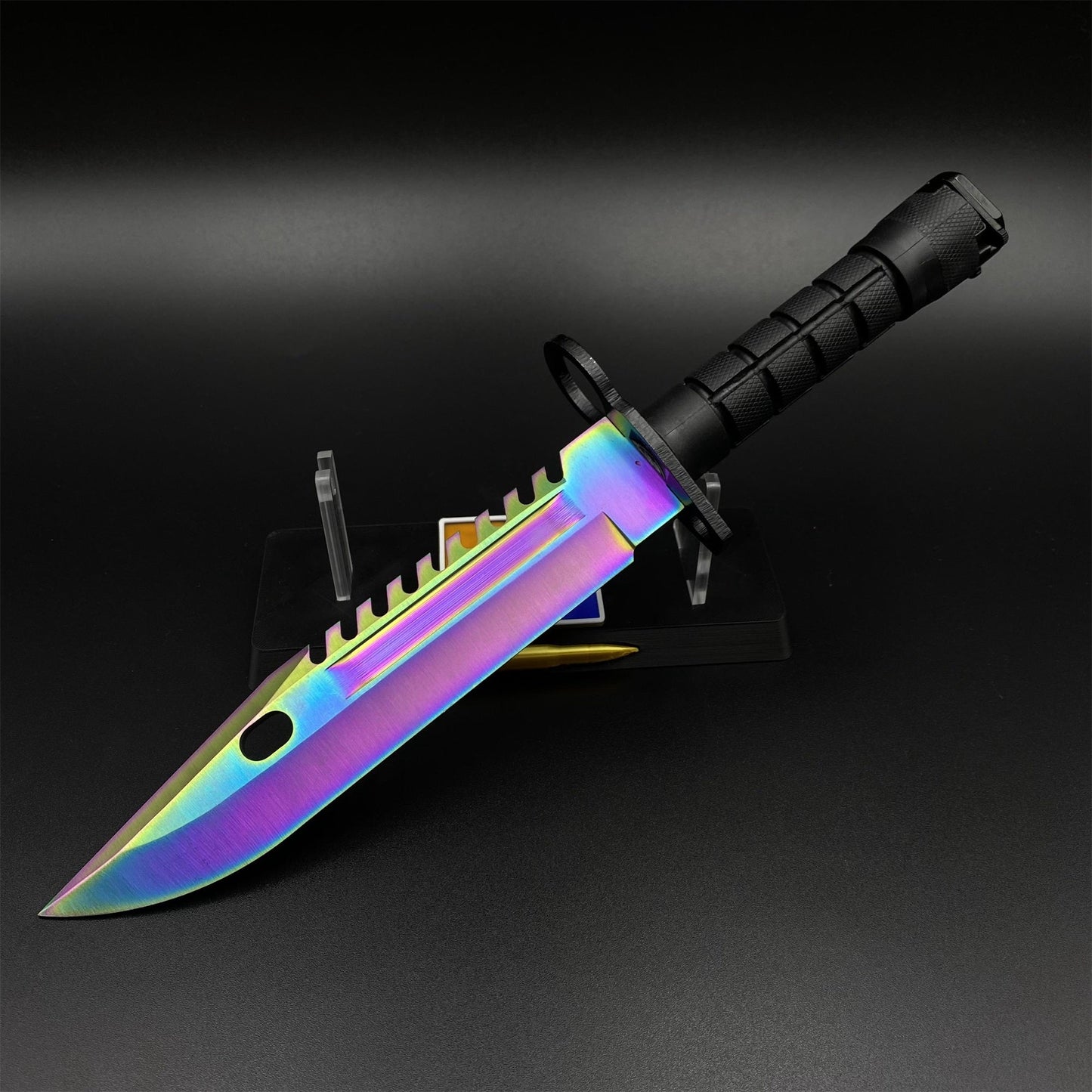420 Steel Dull Blade Replica Life-Size CS2 Rainbow Titanium Fade M9 Bayonet For Collection