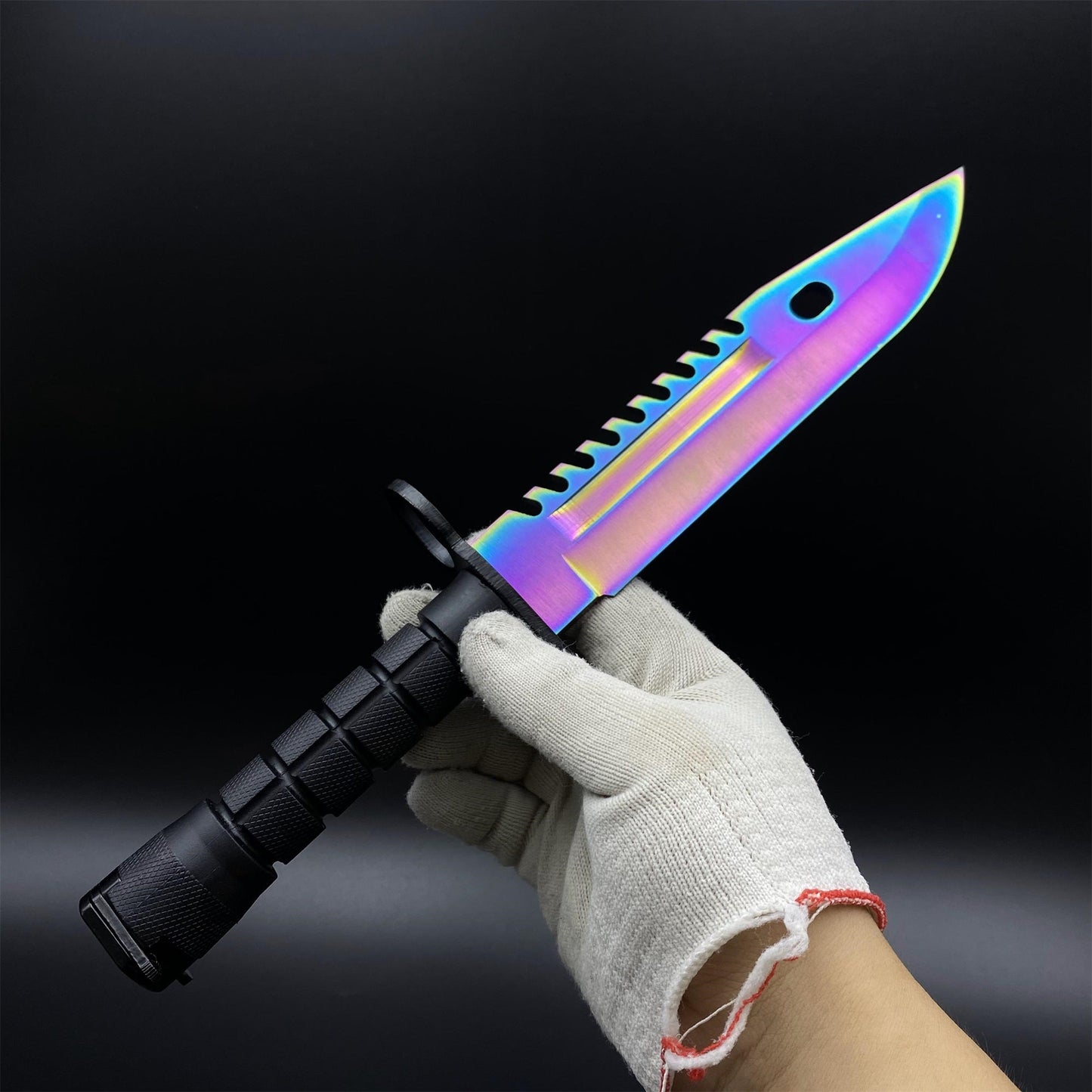 420 Steel Dull Blade Replica Life-Size CS2 Rainbow Titanium Fade M9 Bayonet For Collection