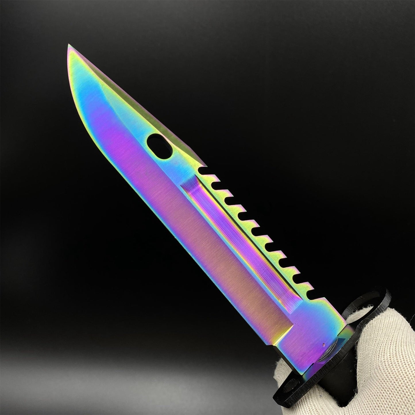 420 Steel Dull Blade Replica Life-Size CS2 Rainbow Titanium Fade M9 Bayonet For Collection