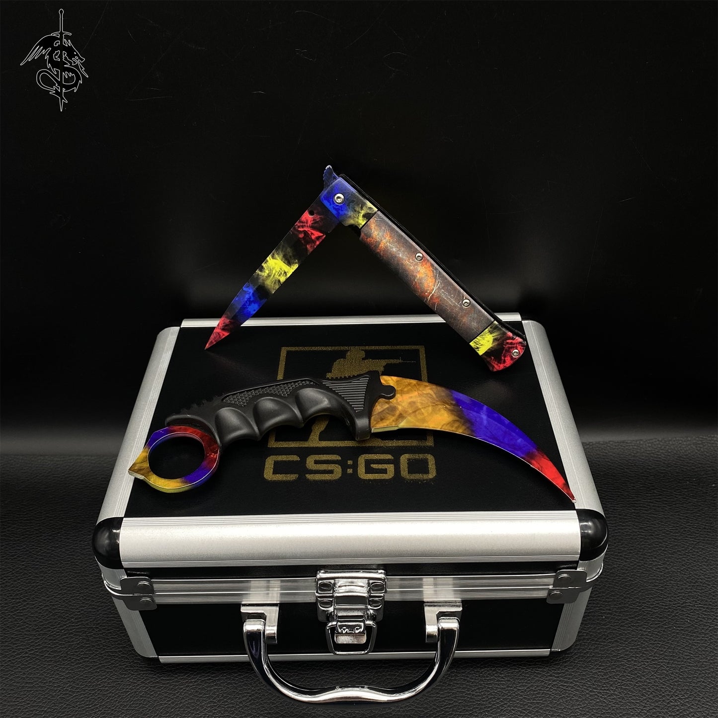 Marble Fade Skin Stiletto Knife & Karambit & Stickers & 4 Keychains With Gift Case
