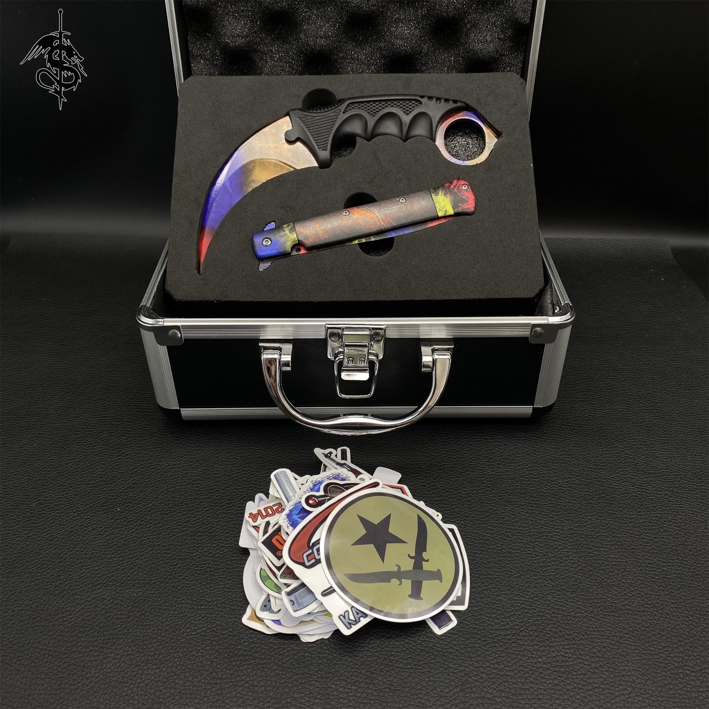 Marble Fade Skin Stiletto Knife & Karambit & Stickers & 4 Keychains With Gift Case