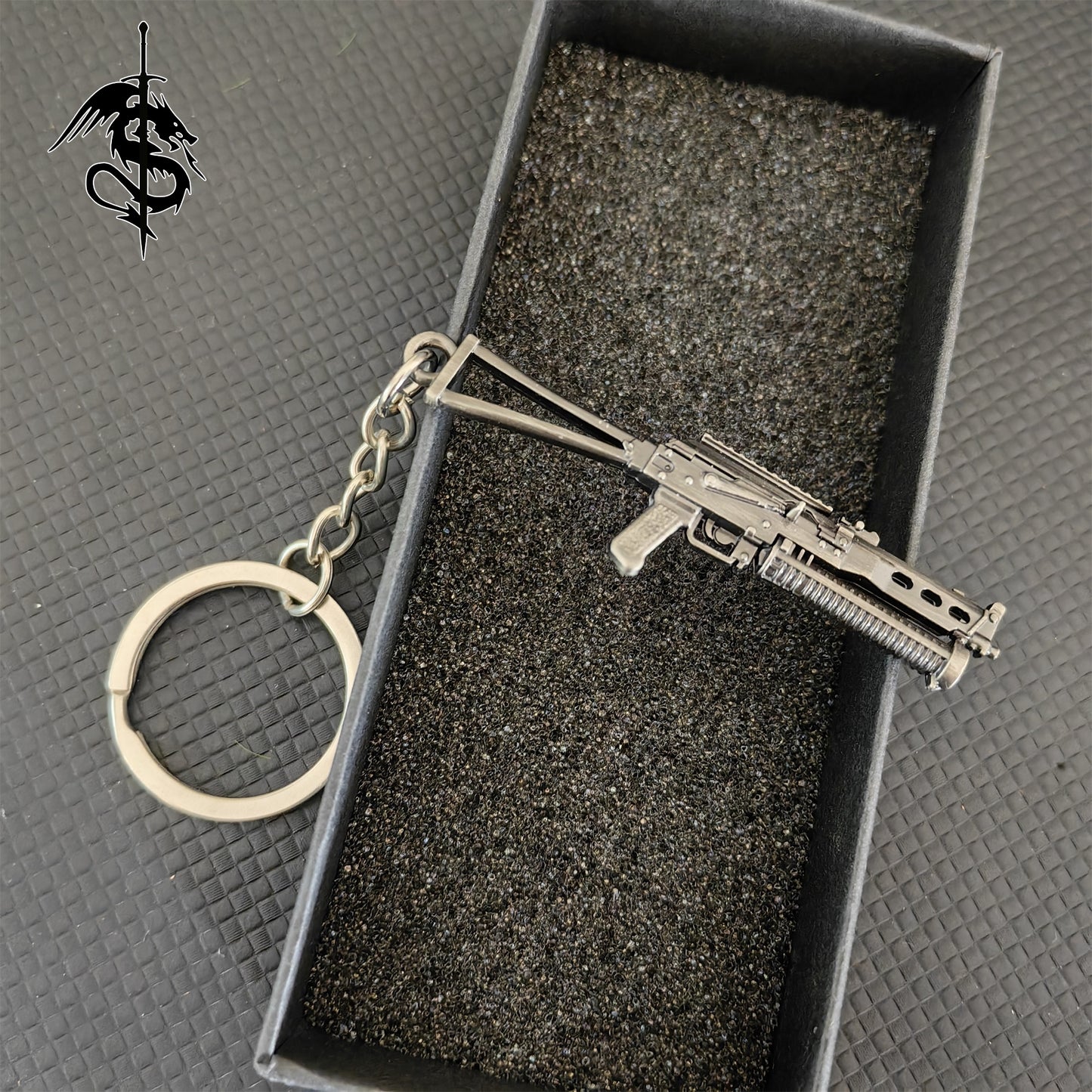 Tiny PP19 Bison SMG Metal Gun Keychain