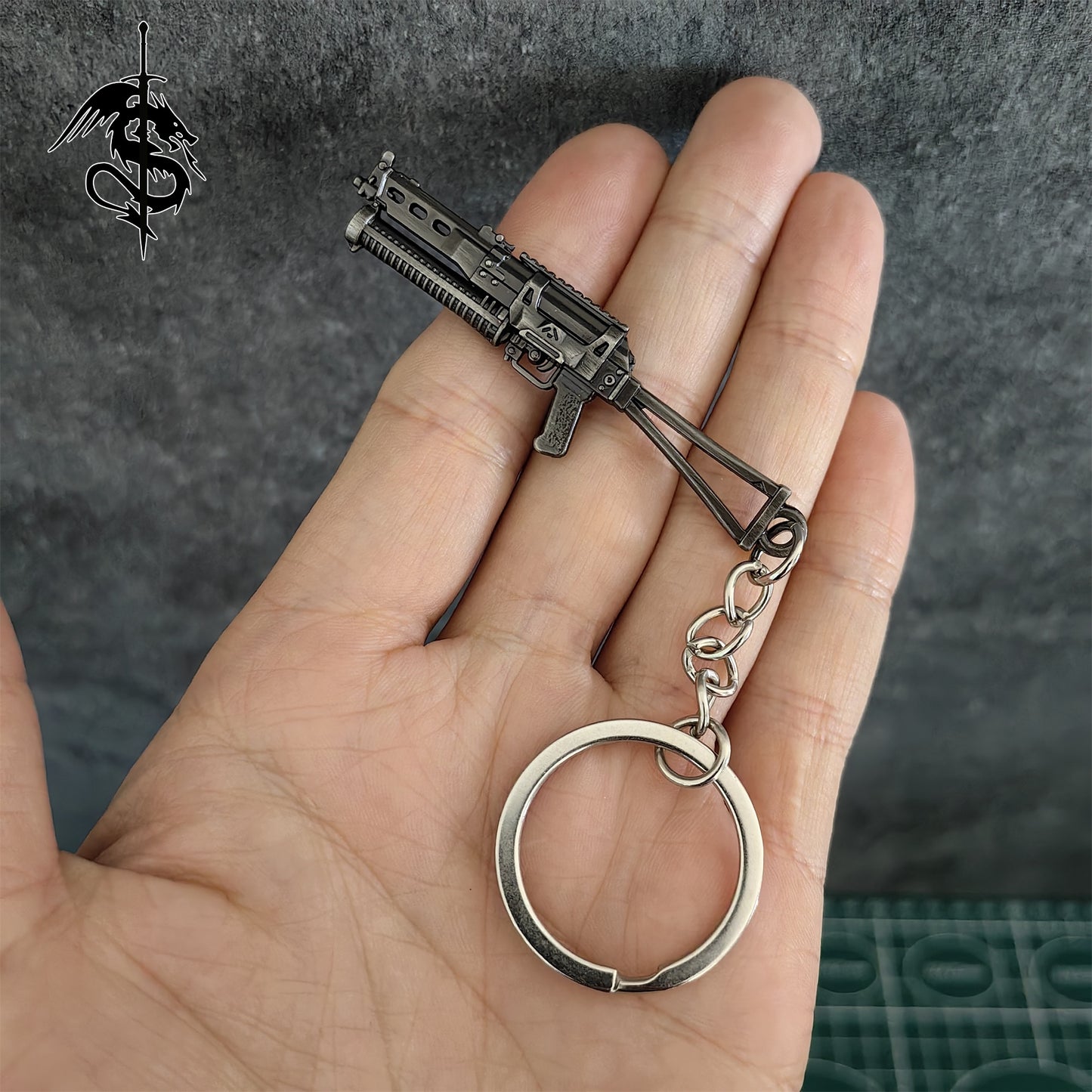 Tiny PP19 Bison SMG Metal Gun Keychain