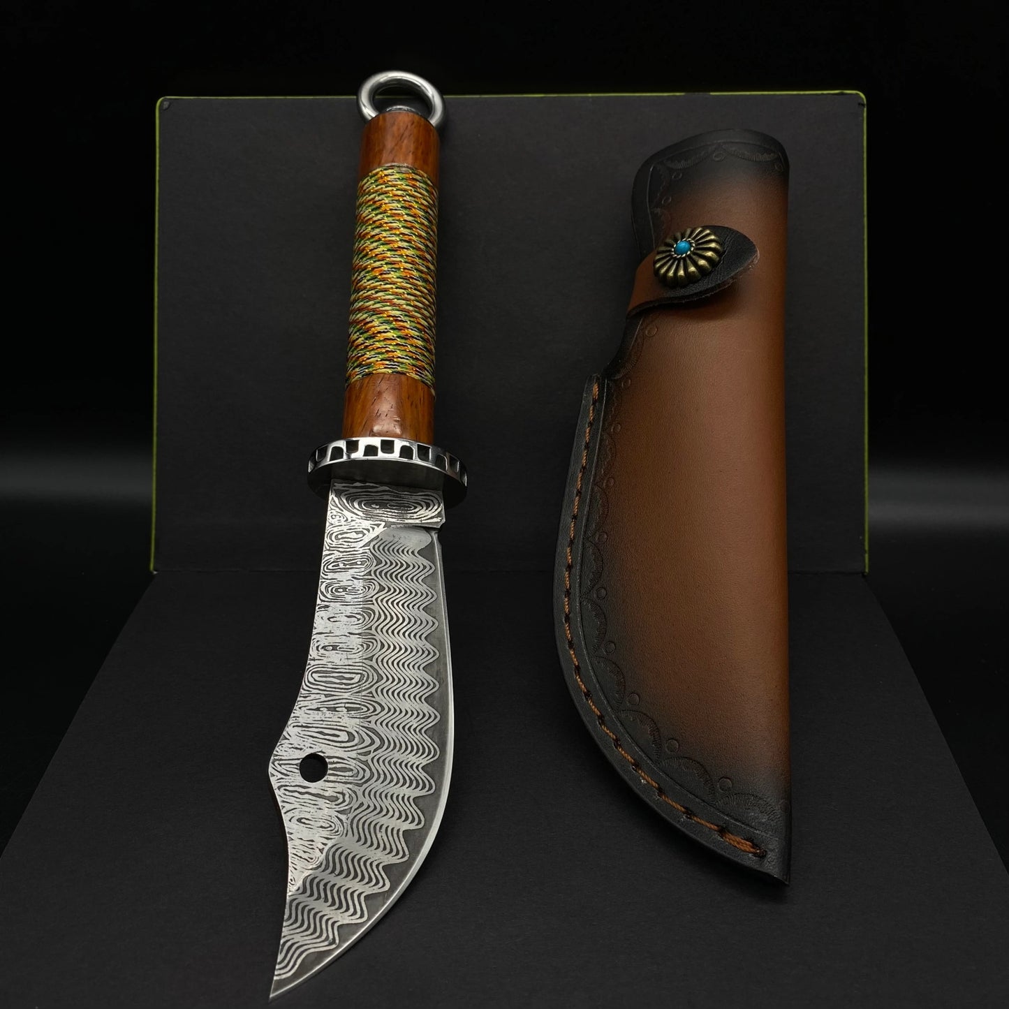 Guan Dao Inspired Damascus Steel Pattern Knife