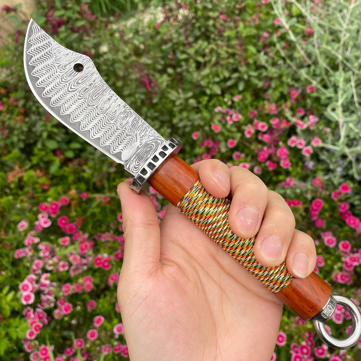 Guan Dao Inspired Damascus Steel Pattern Knife