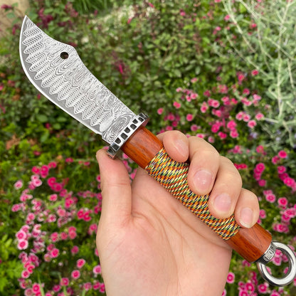 Guan Dao Inspired Damascus Steel Pattern Knife