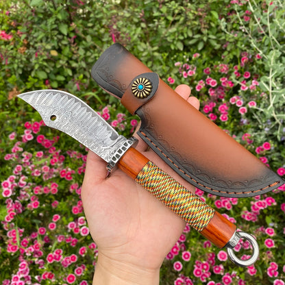 Guan Dao Inspired Damascus Steel Pattern Knife