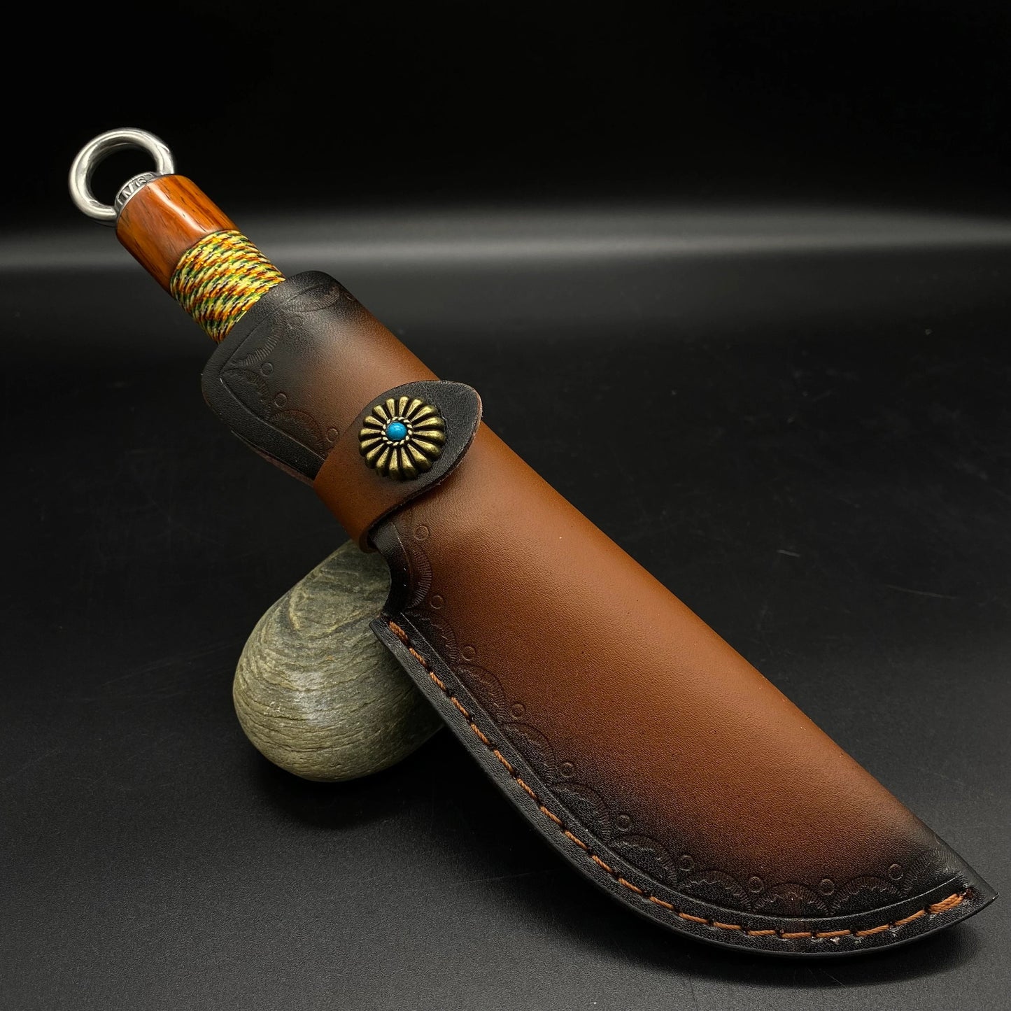 Guan Dao Inspired Damascus Steel Pattern Knife