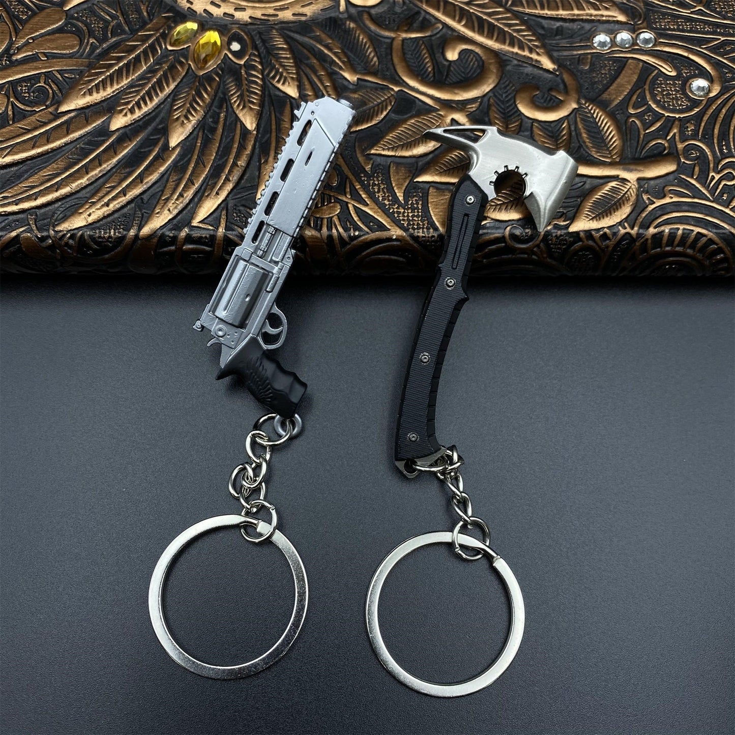 RE9 Requiem Leon Axe Revolver Metal Keychain