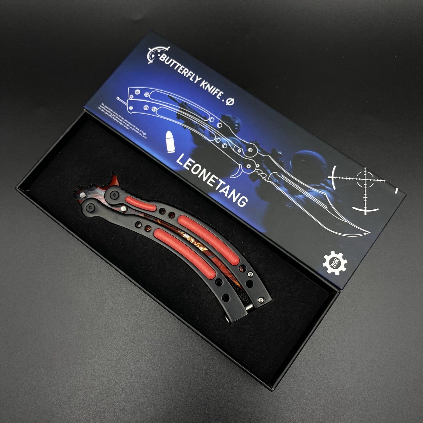 CS2 Butterfly Knife Howl Pattern Balisong Replica - Collectible Display Prop with Display Stand