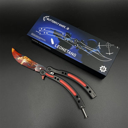 CS2 Butterfly Knife Howl Pattern Balisong Replica - Collectible Display Prop with Display Stand