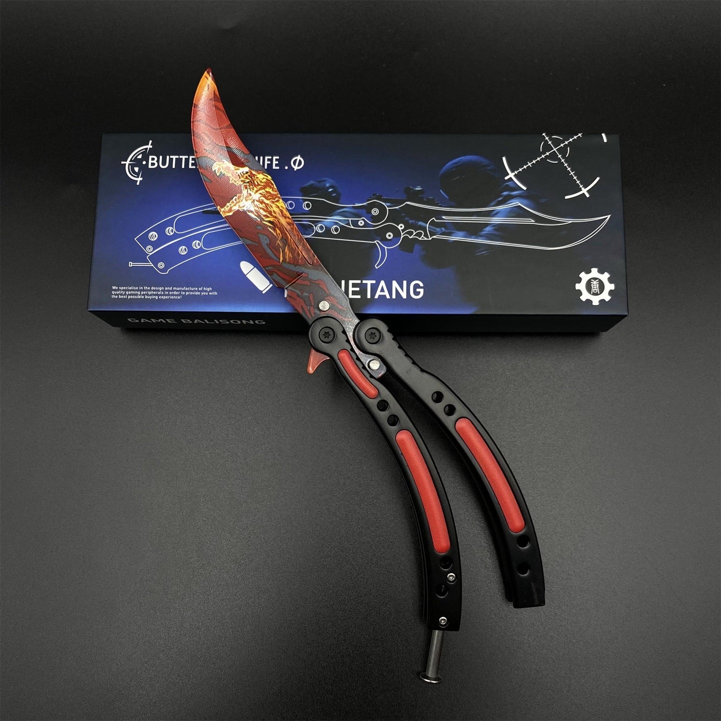CS2 Butterfly Knife Howl Pattern Balisong Replica - Collectible Display Prop with Display Stand