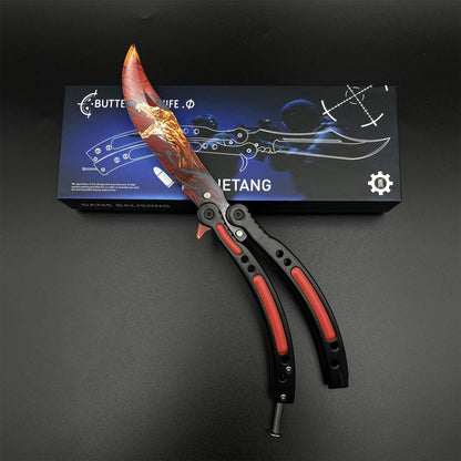 CS2 Butterfly Knife Howl Pattern Balisong Replica - Collectible Display Prop with Display Stand