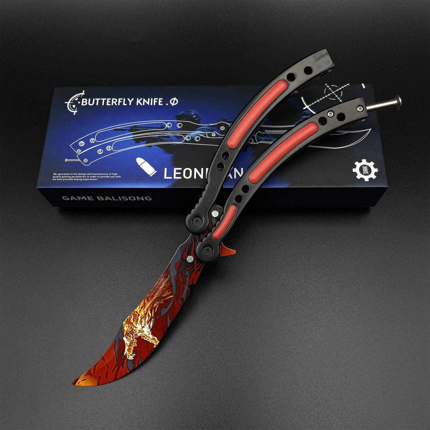 CS2 Butterfly Knife Howl Pattern Balisong Replica - Collectible Display Prop with Display Stand
