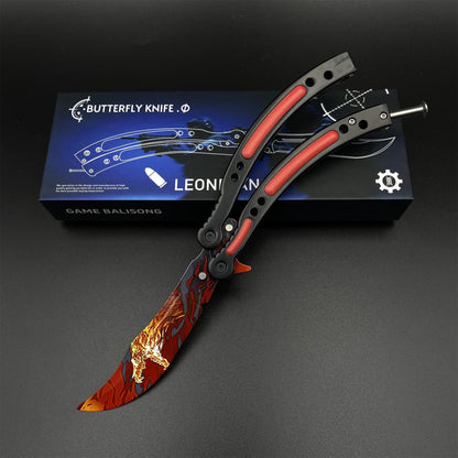 CS2 Butterfly Knife Howl Pattern Balisong Replica - Collectible Display Prop with Display Stand