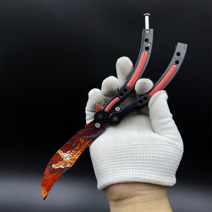 CS2 Butterfly Knife Howl Pattern Balisong Replica - Collectible Display Prop with Display Stand