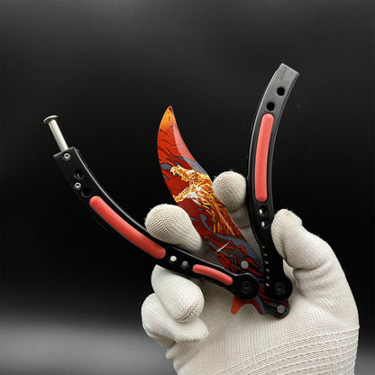 CS2 Butterfly Knife Howl Pattern Balisong Replica - Collectible Display Prop with Display Stand
