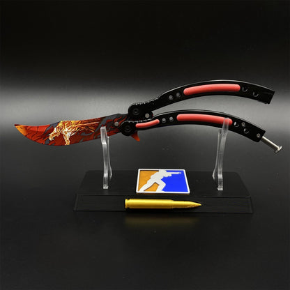 CS2 Butterfly Knife Howl Pattern Balisong Replica - Collectible Display Prop with Display Stand